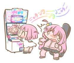 Rule 34 | 2girls, aozora himari, bocchi the rock!, closed eyes, gotoh futari, gotoh hitori, guitar case, himitsu no aipri, instrument case, long hair, multiple girls, musical note, pink hair, playing games, pretty series, short hair, siblings, sisters, skirt, souri