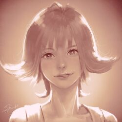 1girl final_fantasy final_fantasy_viii flipped_hair greyscale looking_at_viewer monochrome selphie_tilmitt short_hair smile solo tdsuke tongue tongue_out