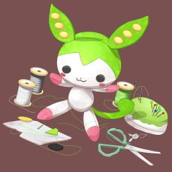 Rule 34 | :3, brown background, character doll, commentary request, doll, highres, lets0020, needle, no humans, pincushion, scissors, sewing needle, simple background, thread, voiceroid, zundamon, zundamon (utau)