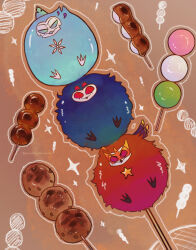 3boys andrealphus_(helluva_boss) bird bird_boy blue_eyes blue_feathers demon_boy extra_eyes feathers grey_feathers helluva_boss highres multiple_boys owl owl_boy red_eyes red_feathers rzps3455 sitting stolas_(helluva_boss) vassago_(helluva_boss)