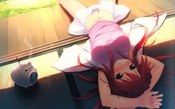 1girl female_focus garden highres kantoku kurumi_(kantoku) original porch solo veranda