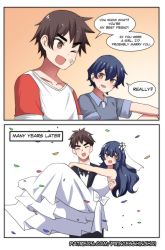2boys dress happy highres hinghoi holding long_hair married multiple_boys smile trap wedding_dress yaoi