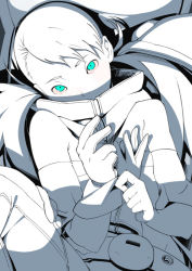 00s 1girl aqua_eyes cynthia_lane female_focus flat_chest gloves go_robots looking_at_viewer monochrome overman_king_gainer shadow solo twintails
