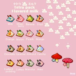 animated animated_gif banana caramel chocolate coffee food food_focus fruit looping_animation mango milk milk_carton mokuya_mushroom no_humans orange_(fruit) original pink_background simple_background