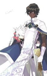 Rule 34 | 2boys, animal ears, arjuna (fate), ayanolity, black eyes, black hair, blue eyes, cape, carrying, carrying person, cat boy, cat ears, cat tail, chibi, commentary request, dark-skinned male, dark skin, fate/grand order, fate (series), gloves, karna (fate), kemonomimi mode, male focus, multiple boys, pants, tail, translation request, two-sided cape, two-sided fabric, very dark skin, white cape, white gloves, white hair, white pants