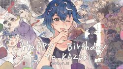 Rule 34 | 5girls, 6+boys, :d, absurdres, aged down, aoyama kazuki, arisugawa saori, birthday, black shirt, blue eyes, blue hair, blush, character name, commentary request, confetti, daimon manami, dated, hair between eyes, happy birthday, highres, iroha tsuki, jujo miu, kohinata koishi, kuroyagi t9, looking down, male focus, mita santarou, multiple boys, multiple girls, one eye closed, open mouth, otori ojirou, party popper, q (tribe nine), saigo roku, semba tsuruko, senju hyakuichitarou, shirokane haru, shirt, short hair, smile, solo focus, takinogawa jio, todoroki eiji (tribe nine), tribe nine, two-tone shirt, upper body, white shirt, yukigaya enoki
