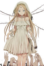 Rule 34 | 1girl, abigail williams (fate), absurdres, bare shoulders, blonde hair, blue eyes, breasts, choker, collarbone, disembodied hand, dress, fate/grand order, fate (series), forehead, ghost hands, highres, keyhole, long hair, mailixiang, off shoulder, parted bangs, small breasts, smile, solo, veil, white background, white dress