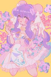 1girl apron china_dress chinese_clothes double_bun dress hair_bun long_hair purple_hair ranma_1/2 reed shampoo_(ranma_1/2) simple_background solo