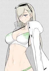1girl breasts character_request closed_mouth collarbone highres long_hair looking_at_viewer navel smile solo sunglasses yasuda_suzuhito