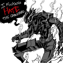 1boy armor cowboy_shot duel_monster english_text fangs genc greyscale halftone masked_hero_dark_law monochrome simple_background solo speech_bubble tokusatsu white_background yu-gi-oh!