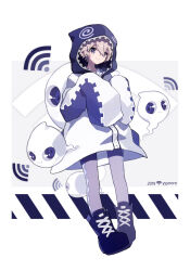 Rule 34 | 1other, 2019, @ @, ambiguous gender, blue eyes, boots, brown hair, captain yue, full body, gen 1 pokemon, gender request, ghost, ghost (psg), ghost (senjuushi), halloween, haunter, highres, hood, hoodie, jacket, nervous, nintendo, original, pants, pokemon, sleeves past wrists, spiral cheeks, unzipped, white background, white hoodie, wi-fi symbol, zipper