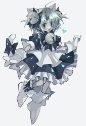Rule 34 | 1girl, ahoge, animal hat, apron, asagina gi, bell, bow, cat hat, cat tail, dejiko, di gi charat, full body, hair bell, hair ornament, hat, heart, highres, looking at viewer, mittens, muted color, neck bell, open mouth, outstretched arms, puffy short sleeves, puffy sleeves, shoes, short hair, short sleeves, simple background, solo, tail, tail bow, tail ornament, white apron, white mittens, white shoes