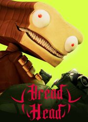 Rule 34 | 1boy, 3d, absurdres, bread, breadhead (gaslight district), car, food, gaslight district, glitch productions, highres, motor vehicle, official art, red eyes, teeth, zombie