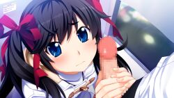 1boy 1girl airplane_interior alternate_hair_color bathroom black_hair black_pants blue_eyes blush bow censored clothed_sex coat dutch_angle eyebrows_hidden_by_hair fingernails from_above game_cg grisaia_(series) grisaia_no_meikyuu hair_between_eyes hair_bow hair_flaps hair_over_shoulder handjob hetero hood hooded_coat imminent_fellatio kazami_yuuji kneeling light_frown long_eyelashes long_fingernails long_hair looking_at_another matsushima_michiru messy_hair mosaic_censoring multiple_hair_bows nervous non-web_source official_art open_fly out_of_frame pants portrait pov raised_inner_eyebrows red_bow shirt sidelocks sparkling_eyes swept_bangs thick_eyelashes turtleneck twintails watanabe_akio white_coat white_shirt wide-eyed window