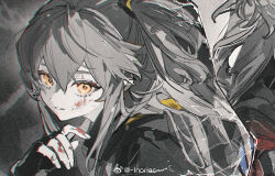 1girl bai_qi-qsr black_gloves girls&#039;_frontline gloves long_hair open_mouth scar scar_on_face ump45_(girls&#039;_frontline) yellow_eyes
