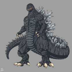 claws full_body giant giant_monster godzilla godzilla_(series) highres jaw kaiju long_tail monster no_humans phil-cho sharp_teeth spines tail teeth yellow_eyes