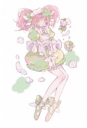2girls absurdres apron blonde_hair commentary dress gloves green_dress green_shoes highres hinamori_amu looking_at_viewer magical_girl maid_headdress multiple_girls pink_hair puffy_short_sleeves puffy_sleeves ronoh_(jill) shoes short_sleeves shugo_chara! simple_background suu_(shugo_chara!) symbol-only_commentary twintails whipped_cream whisk white_apron white_background white_gloves yellow_eyes