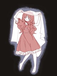 1000-nen_ikiteru_(vocaloid) 1girl arms_up black_background blush chinese_commentary closed_mouth commentary_request corset dress elbow_gloves full_body gloves grey_outline head_tilt highres holding_veil iki_(iyowa) iyowa_girls long_hair looking_at_viewer outline pantyhose pink_dress pink_eyes pink_hair princess puffy_short_sleeves puffy_sleeves see-through_clothes see-through_veil short_sleeves simple_background smile solo standing tiara veil white_gloves white_pantyhose yuan_fu_(aidehua-abusijiawo)