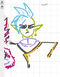 1boy art_program_in_frame cashmro colored_skin doodle dragon_ball dragon_ball_super earrings frown green_skin grey_eyes jewelry looking_down mohawk pointy_ears potara_earrings purple_shirt shirt short_hair solo white_hair zamasu