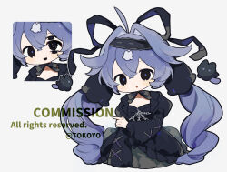 black_dress black_eyes blue_hair chibi chibi_only dress hair_ornament highres long_hair low_twintails original twintails watermark weibo_7719572585 weibo_watermark