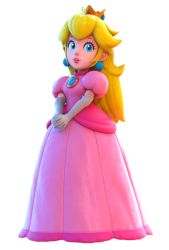 1girl 3d blonde_hair blue_eyes brooch closed_mouth crown dress earrings full_body gloves jewelry lips long_hair looking_at_viewer mario_(series) nintendo pink_dress princess_peach smile solo super_mario_odyssey theadorableoshawott