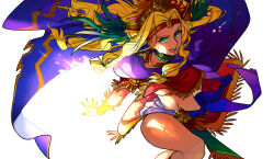 1girl aztec blonde_hair breasts fate/grand_order fate_(series) goshiko86g green_eyes large_breasts long_hair looking_at_viewer mexican_clothes poncho quetzalcoatl_(fate) skirt solo
