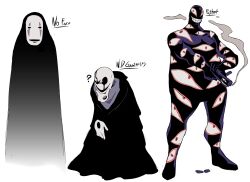 1other absurdres colored_sclera crossover cyberlord1109 deltarune evil_grin evil_smile extra_eyes facing_viewer father_(fma) flower fullmetal_alchemist grin gun hand_tentacles highres holding holding_gun holding_weapon hole_on_body hollow_eyes hollow_mouth kaonashi long_sleeves looking_at_viewer mask no_humans red_eyes sen_to_chihiro_no_kamikakushi skeleton smile standing studio_ghibli turtleneck undertale uneven_eyes w.d._gaster weapon white_eyes