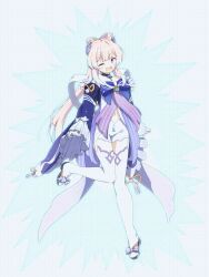 1girl animated animated_gif bare_shoulders barefoot blue_eyes blue_hair breasts donelectric_don dress electrocution epilepsy_warning genshin_impact gloves gradient_hair hair_ornament highres long_hair looking_at_viewer medium_breasts multicolored_hair nipples nude pink_hair ryona sangonomiya_kokomi short_shorts shorts skeleton solo teardrop tears thighhighs very_long_hair x-ray