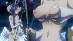 Rule 34 | 2girls, angel wings, animated, animated png, bare shoulders, bikini, blue hair, blush, bouncing breasts, breasts, breasts out, detached sleeves, embarrassed, front-tie top, holding, honjou raita, huge filesize, kuramoto erika, large breasts, long hair, looping animation, magical girl, multiple girls, navel, nipples, nitta yui, puffy sleeves, revealing clothes, skindentation, string bikini, swimsuit, very long hair, weapon, wings, zettai junpaku mahou shoujo