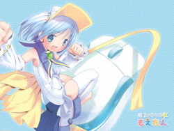 00s 1girl blue_eyes blue_hair clenched_hand clenched_hands computer_mouse detached_sleeves female_focus highres looking_back matching_hair/eyes moetan one-piece_swimsuit open_mouth pastel_ink pop school_swimsuit short_hair single_thighhigh smile solo swimsuit swimsuit_costume thighhighs white_one-piece_swimsuit white_school_swimsuit