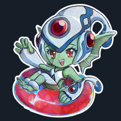 buoy colored_skin digimon digimon_(creature) fins frog_girl green_skin head_fins helmet looking_at_viewer monster_girl one-piece_swimsuit ranamon red_eyes skiyoshi swimsuit