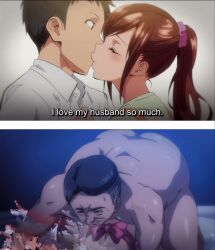 1girl 2boys after_rape age_difference ahegao anal animal_ears animal_print animated animated_gif anime_screenshot anus_cutout apron ass azuma_hisato bed bent_over blush breaking breasts brown_eyes brown_hair censored cheating_(relationship) cow_ears cow_print cum cum_in_ass doggystyle ejaculation english_text fat fat_man female_ejaculation female_orgasm grabbing_sheets head_in_pillow himawari_wa_yoru_ni_saku huge_breasts indoors instant_loss large_breasts long_hair lying matching_hair/eyes multiple_boys naked_apron nearly_naked_apron netorare night nipples old old_man older_man_and_younger_girl on_bed on_stomach orgasm penis ponytail pussy pussy_juice saliva sex sex_from_behind shiny_skin sideboob spread_ass spread_legs stitched sweat sweatdrop takeda_hiromitsu third-party_edit tongue tongue_out ugly_man wet
