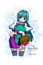Rule 34 | 1girl, bag, hair intakes, kanon, keropii, long hair, m.u.g.e.n, minase nayuki, oso (toolate), school bag, school uniform, stuffed animal, stuffed frog, stuffed toy, thighhighs