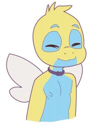 1boy apis blonde_hair choker closed_eyes dunsparce furry gen_2_pokemon male_focus monster_boy nintendo nipples nude pectorals pokemon pokemon_(creature) shota solo upper_body wings