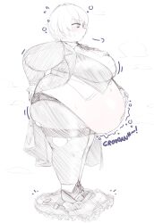 1girl absurdres belly belly_grab big_belly breasts fat fat_woman full_stomach highres large_breasts library_of_ruina obese orristerioso poking_belly project_moon thick_arms thick_thighs thighs weight_gain