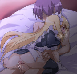 Rule 34 | 1boy, 1girl, anus, ass, ass grab, blonde hair, clothed female nude male, clothed sex, cum, cum in pussy, hetero, long hair, maid, non-web source, nude, penis, raiden (artist), raiden (raiden labo), ribbon, sex, socks, third-party edit, uncensored, vaginal