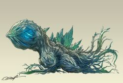 Rule 34 | full body, giant, giant monster, glowing, godzilla, godzilla: planet of the monsters, godzilla (series), godzilla earth, hanekura bou, kaiju, monster, no humans, plant, polygon pictures, simple background, spikes, toho, vines