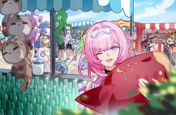 4boys 6+girls ahoge aponia aponia_(honkai_impact) aponia_(mesmerizing_blue) blonde_hair blue_eyes blue_hair blue_sky brown_hair can_(honkai_impact) commentary dress eden_(flowing_rhyme)_(honkai_impact) eden_(honkai_impact) elf elysia_(honkai_impact) english_commentary fu_hua grape_(grapedraws) green_hair griseo griseo_(starry_impression) hat holding holding_stuffed_toy honkai_(series) honkai_impact_3rd kalpas_(honkai_impact) kevin_kaslana klein_(honkai_impact) kosma looking_at_viewer mobius_(honkai_impact) multiple_boys multiple_girls official_alternate_costume outdoors pardofelis pardofelis_(midsummer_collector) pink_hair pointy_ears sky smile stuffed_animal stuffed_toy su_(honkai_impact) sun_hat thirteen_flame-chasers_(honkai_impact) vill-v vill-v_(i&#039;m_the_storm) white_dress yae_sakura yae_sakura_(goushinnso_memento)