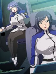 2girls breasts highres kangoku_senkan large_breasts lieri_bishop long_hair multiple_girls naomi_evans raburebo short_hair sitting