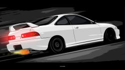 artist_name car fire glowing highres honda honda_integra kaiware motion_blur motor_vehicle no_humans original shadow spoiler_(automobile) sports_car vehicle_focus white_car