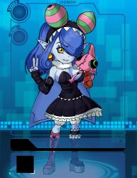 appmon dan_de_lion digimon digimon_universe:_appli_monsters dress fang long_hair mienumon one_eye_covered puppet shortstack tiara v