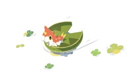 afloat bug closed_eyes commentary creatures_(company) from_above game_freak gen_3_pokemon leaf lotad nintendo no_humans pokemon pokemon_(creature) riding riding_pokemon ssalbulre swimming water wurmple