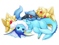 blue_eyes creatures_(company) game_freak gen_1_pokemon gen_4_pokemon ko-on_(ningen_zoo) kohn-nz nintendo no_humans pokemon pokemon_(creature) red_eyes riolu simple_background staryu vaporeon