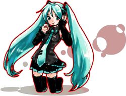 bad_id bad_pixiv_id blue_eyes blue_hair blush futomaki hatsune_miku kneeling long_hair necktie skirt solo thighhighs twintails vocaloid