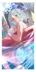 3girls ass baio_rin blush breasts cleavage female_focus green_hair hanazono_hakari hornfelstone kimi_no_koto_ga_dai_dai_dai_dai_daisuki_na_100-nin_no_kanojo large_breasts mature_female multiple_girls nemui_nemu short_hair swimsuit