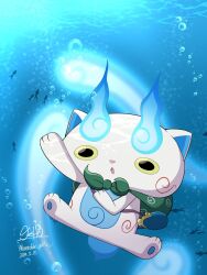 1boy air_bubble artist_name bubble chibikemo dated furry furry_male highres kannatuki_getto komasan looking_at_viewer male_focus open_mouth signature solo underwater white_fur youkai_(youkai_watch) youkai_watch