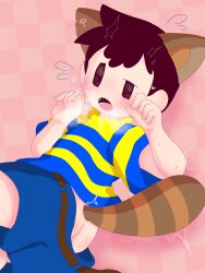 animal_ears ass awkward black_hair blonde_hair blush child elementary_schoolboy embarrassed huge_ass humming lying mario_(series) moaning mother_(series) mother_2 mrsksigure ness_(mother_2) nintendo raccoon_ears raccoon_tail shota super_mario_bros._3 super_smash_bros. sweat sweatdrop tail tanuki tears