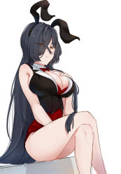 Rule 34 | 1girl, animal ears, bare shoulders, bow, breasts, crossed legs, fake animal ears, highres, leotard, long hair, looking at breasts, origami yukari, parted lips, playboy bunny, rabbit ears, red neckwear, sitting, sketch, solo, thighs, toji no miko, very long hair, white background, yukikuma (yukikuma 018)