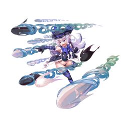 1girl 2others :3 absurdres asahi attack bat_wings black_panties blue_eyes breasts creature curvy fang fangs female_focus full_body gloves hat highres huge_breasts jumping kuro_(taimanin_series) lilith-soft long_hair micro_panties miriam_(taimanin_asagi) missile multiple_others navel open_mouth panties pet pointy_ears revealing_clothes shiny_skin shiro_(taimanin_series) smile taimanin_(series) taimanin_rpgx thong underwear white_hair wide_hips wings