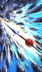blue_background commentary fate/grand_order fate_(series) lasengle no_humans official_art polearm spear third-party_source weapon weapon_focus